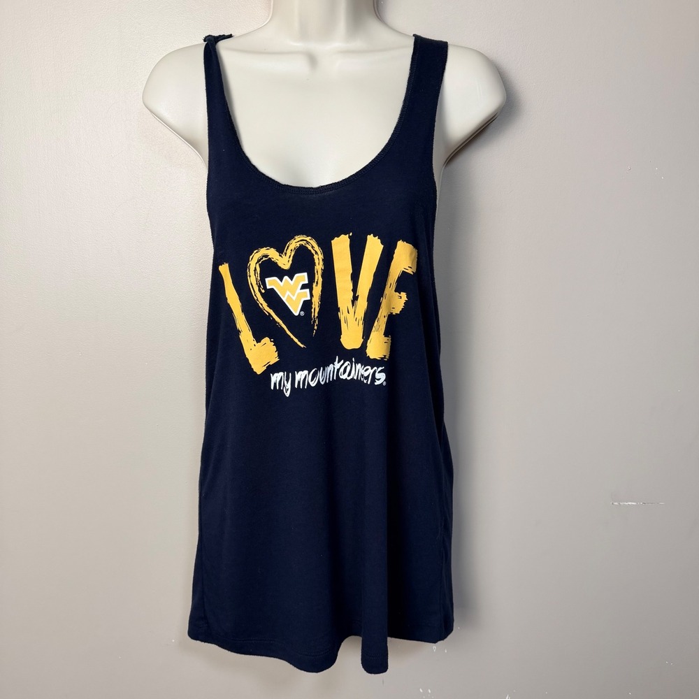 Colosseum Women Tank Top Medium Navy WVU West Virginia LOVE Mountaineers T-Back